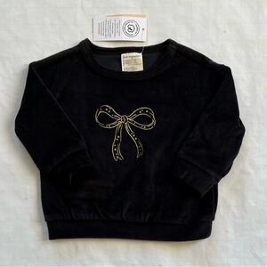 Girls Black Velvet Bow Sweatshirt - Size 6-9 Months